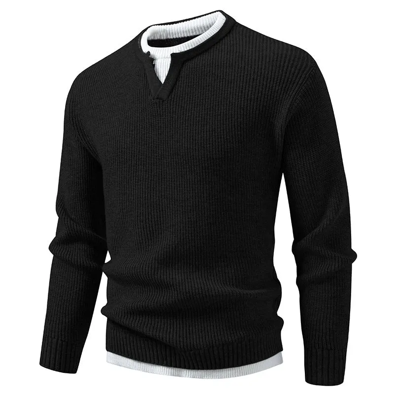 Herren Gerippter Strickpullover mit V-Notch und Lagenlook Drune