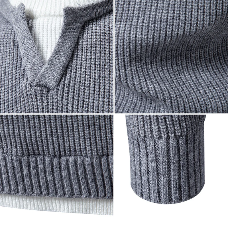 Herren Gerippter Strickpullover mit V-Notch und Lagenlook Drune