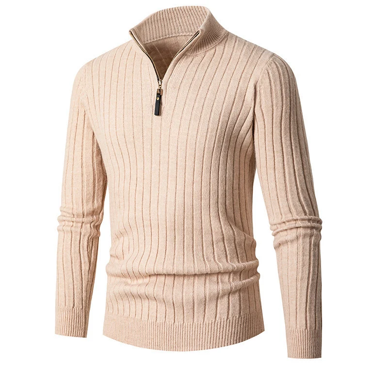 Herren Gerippter Feinstrick-Halbzip-Pullover mit hohem Kragen und Reißverschluss Drune