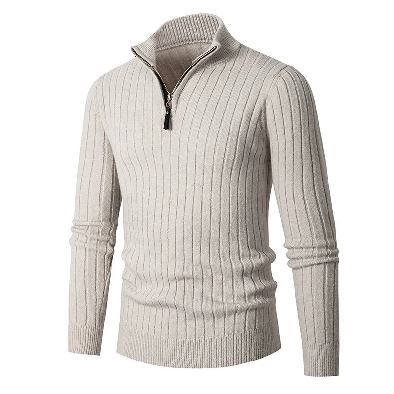 Herren Gerippter Feinstrick-Halbzip-Pullover mit hohem Kragen und Reißverschluss Drune