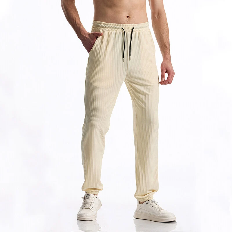 Herren Gerippte Loungehose mit elastischem Bund und Kordelzug Drune