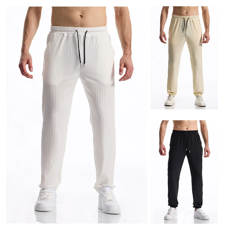 Herren Gerippte Loungehose mit elastischem Bund und Kordelzug Drune