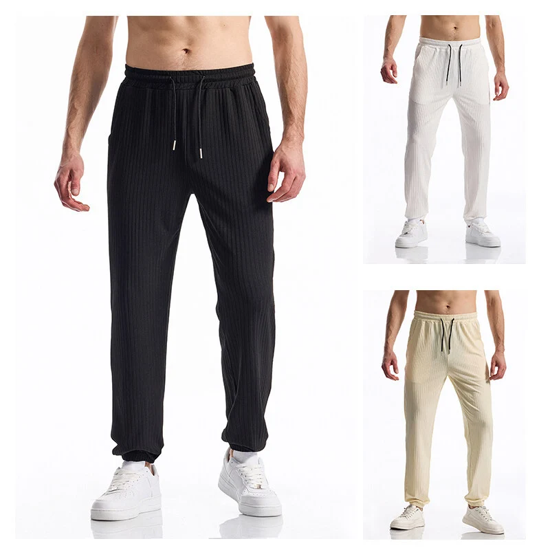 Herren Gerippte Loungehose mit elastischem Bund und Kordelzug Drune