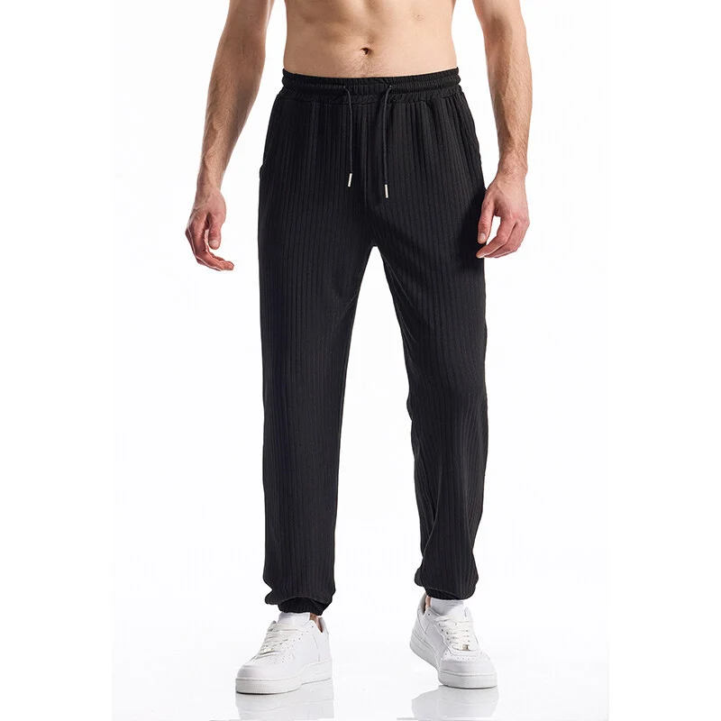 Herren Gerippte Loungehose mit elastischem Bund und Kordelzug Drune
