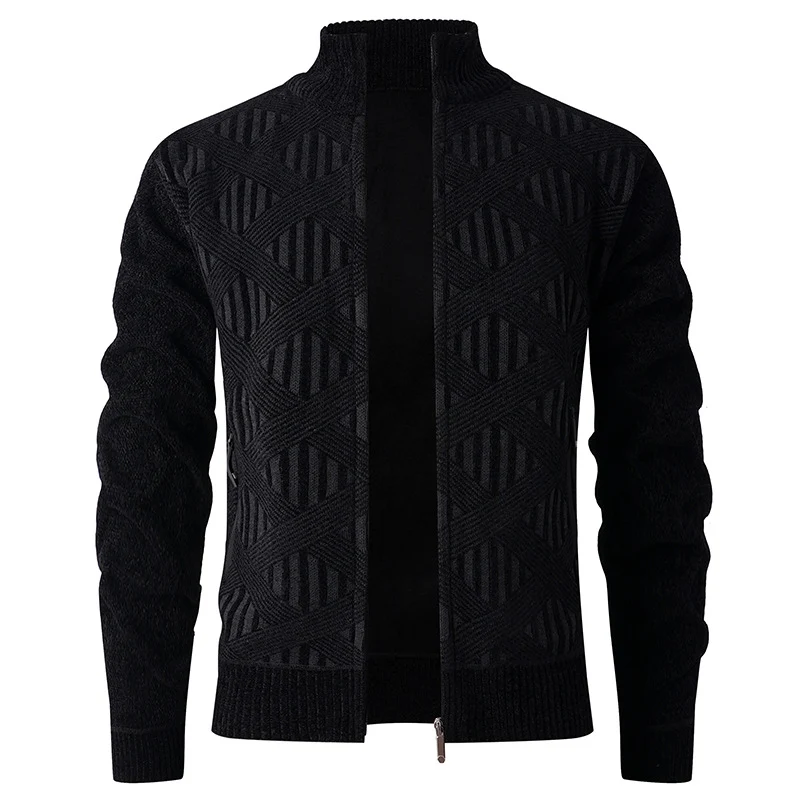 Herren Geometrischer Jacquard-Zipcardigan mit Stehkragen und Reißverschlusstaschen Drune