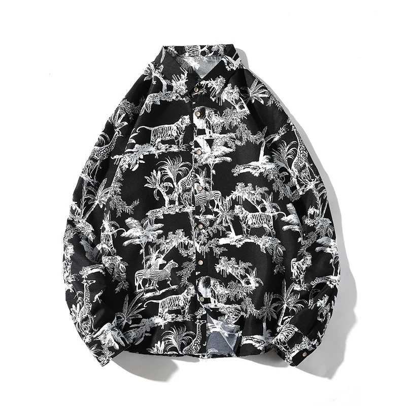 Herren Gemustertes Oversize-Hemd mit tropischem Animal-Print Drune