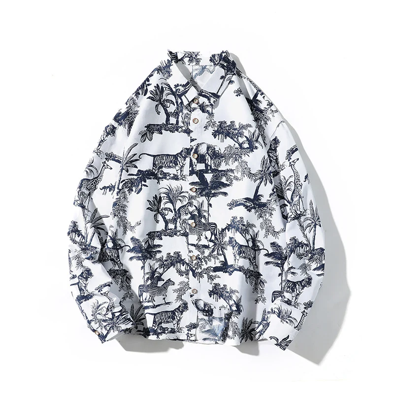Herren Gemustertes Oversize-Hemd mit tropischem Animal-Print Drune