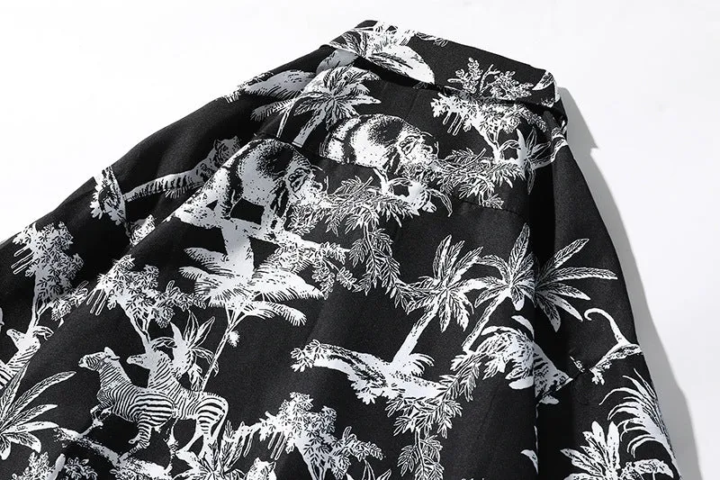 Herren Gemustertes Oversize-Hemd mit tropischem Animal-Print Drune