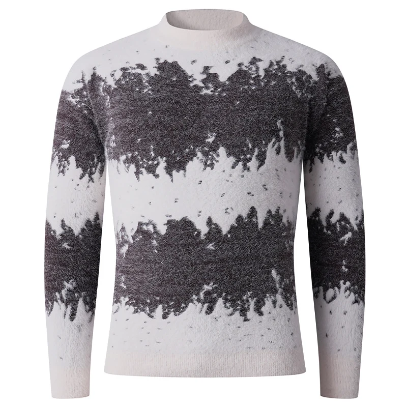 Herren Gemusterter Feinstrickpullover mit leichtem Stehkragen und Mohair‑Look Drune