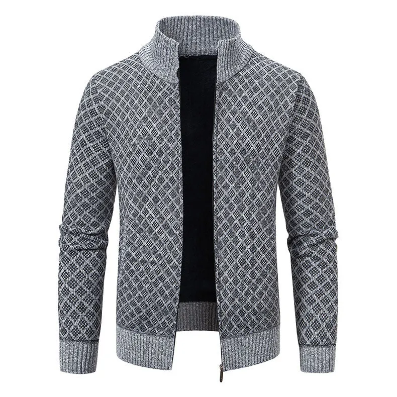 Herren Gemusterte Strickjacke mit Stehkragen und durchgehendem Reißverschluss Drune