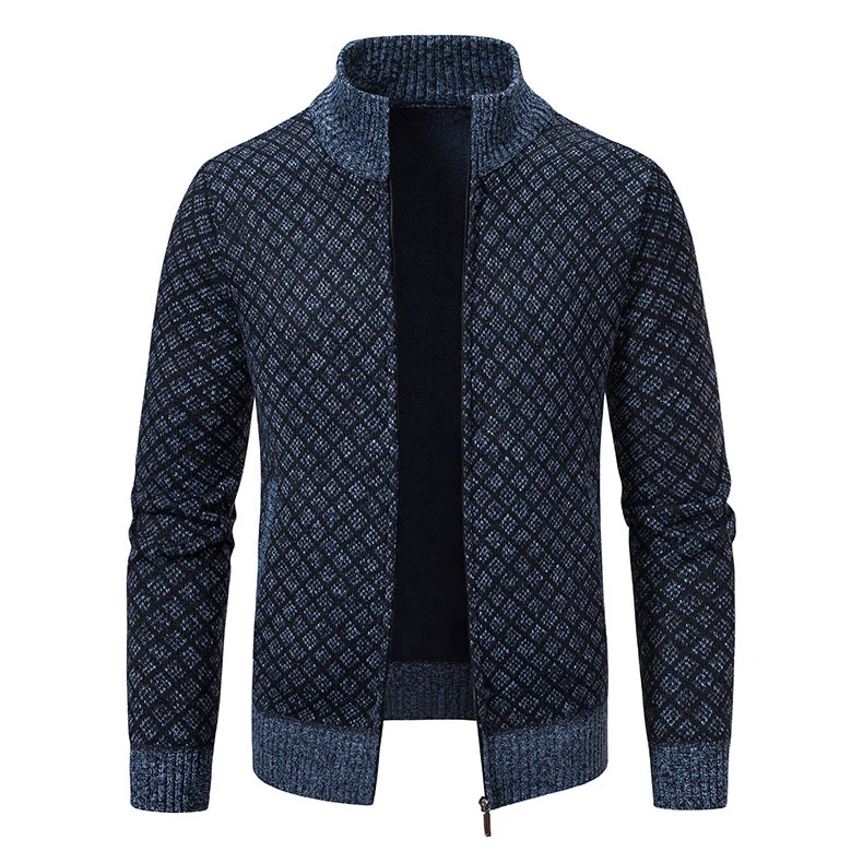Herren Gemusterte Strickjacke mit Stehkragen und durchgehendem Reißverschluss Drune