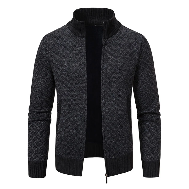 Herren Gemusterte Strickjacke mit Stehkragen und durchgehendem Reißverschluss Drune