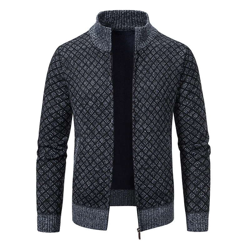 Herren Gemusterte Strickjacke mit Stehkragen und durchgehendem Reißverschluss Drune