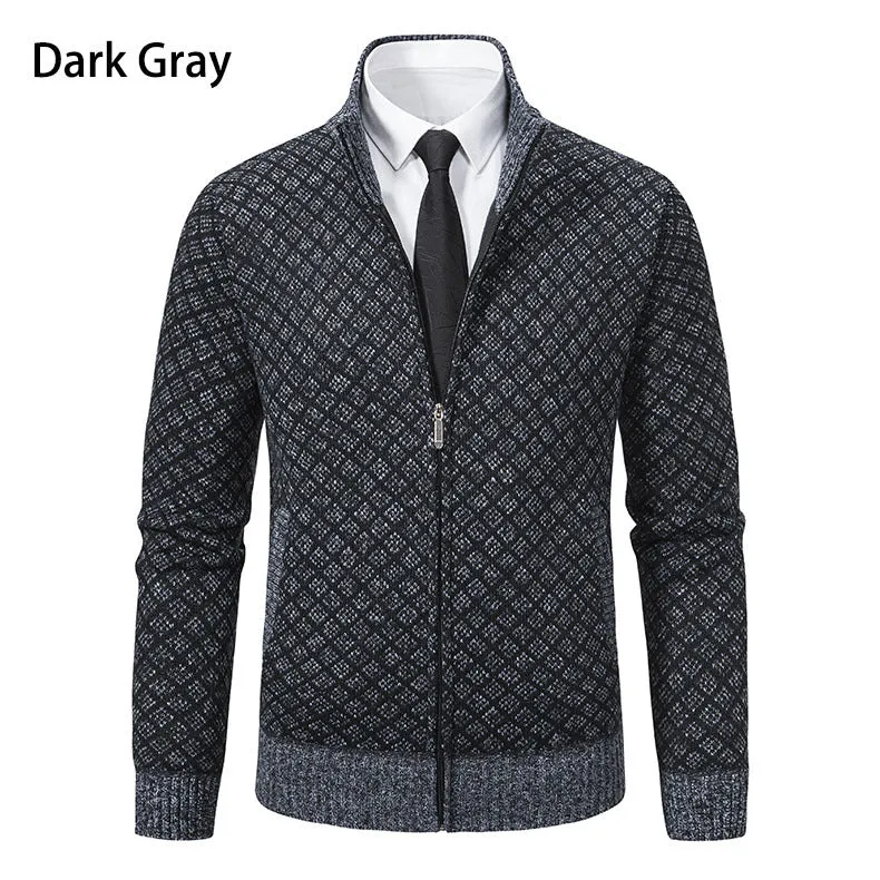 Herren Gemusterte Strickjacke mit Stehkragen und durchgehendem Reißverschluss Drune