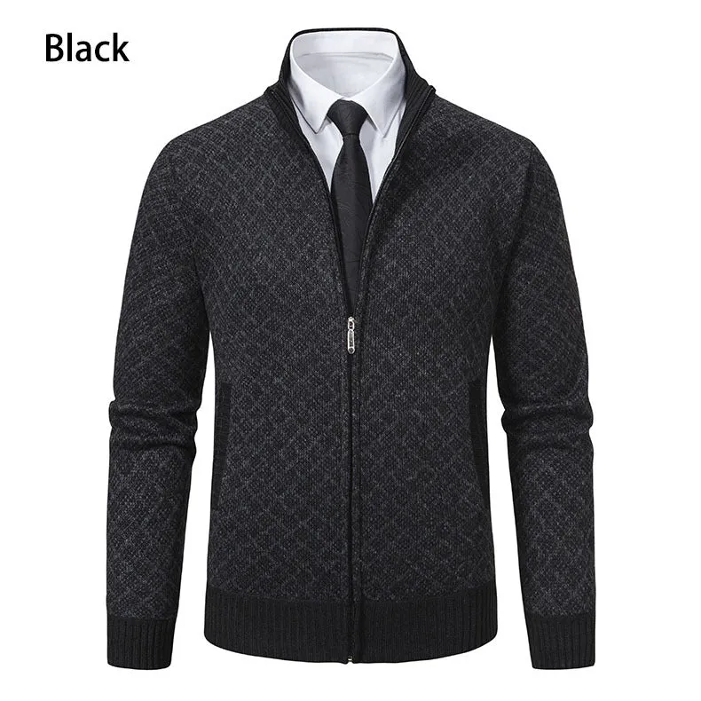 Herren Gemusterte Strickjacke mit Stehkragen und durchgehendem Reißverschluss Drune