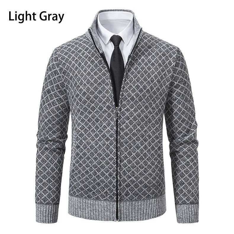 Herren Gemusterte Strickjacke mit Stehkragen und durchgehendem Reißverschluss Drune