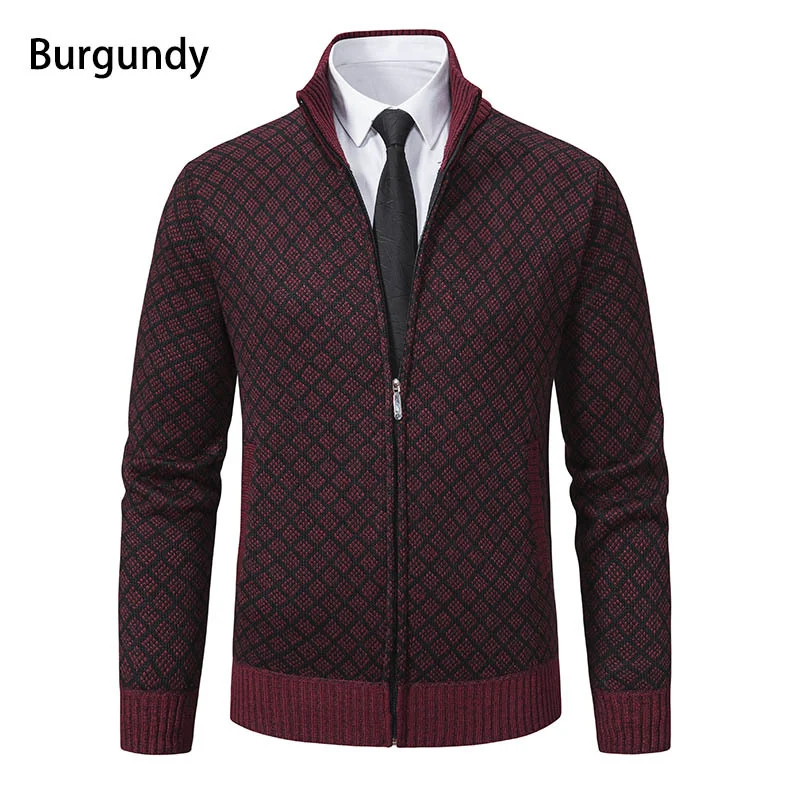 Herren Gemusterte Strickjacke mit Stehkragen und durchgehendem Reißverschluss Drune