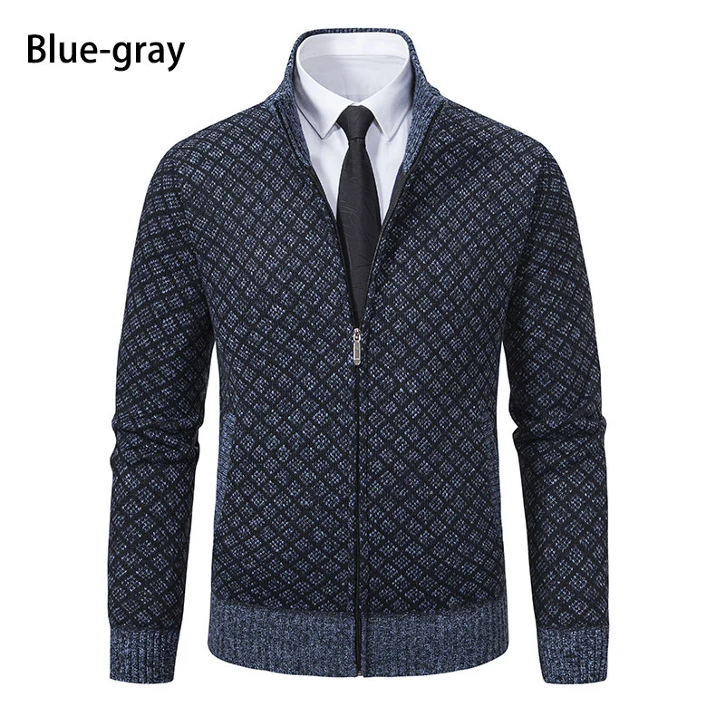 Herren Gemusterte Strickjacke mit Stehkragen und durchgehendem Reißverschluss Drune