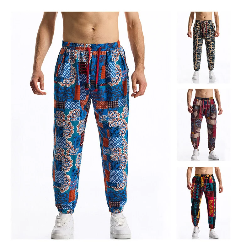 Herren Gemusterte Relaxed-Fit Loungehose mit Tunnelzug, elastischem Bund und Gummibündchen Drune