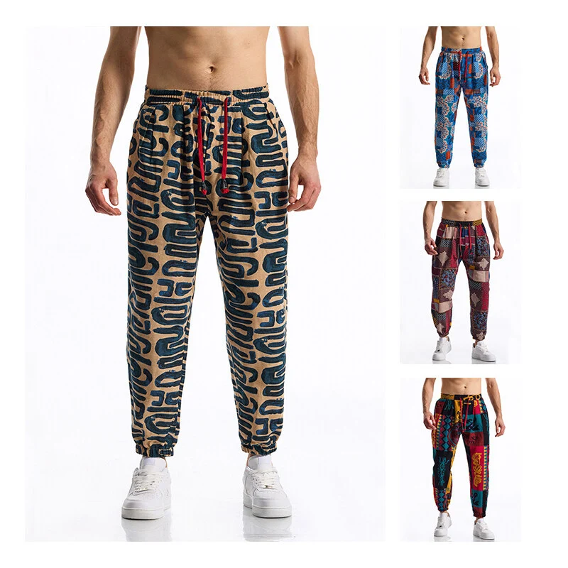 Herren Gemusterte Relaxed-Fit Loungehose mit Tunnelzug, elastischem Bund und Gummibündchen Drune