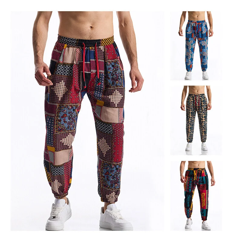 Herren Gemusterte Relaxed-Fit Loungehose mit Tunnelzug, elastischem Bund und Gummibündchen Drune