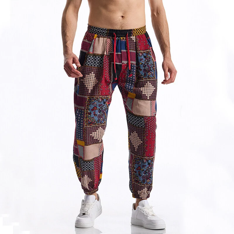 Herren Gemusterte Relaxed-Fit Loungehose mit Tunnelzug, elastischem Bund und Gummibündchen Drune