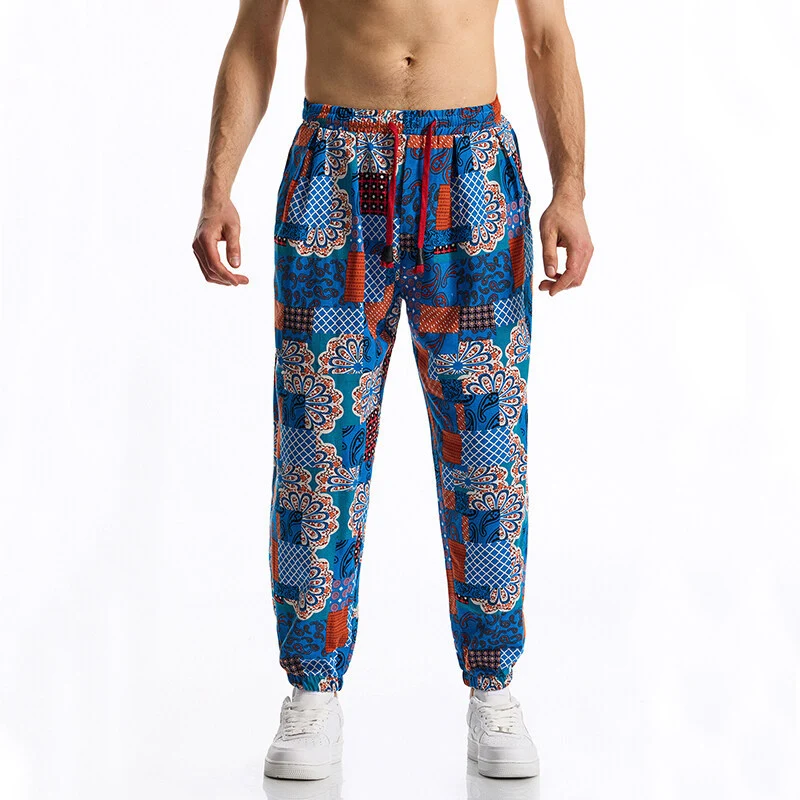 Herren Gemusterte Relaxed-Fit Loungehose mit Tunnelzug, elastischem Bund und Gummibündchen Drune