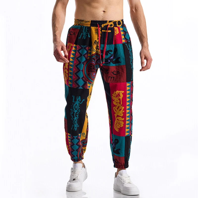 Herren Gemusterte Relaxed-Fit Loungehose mit Tunnelzug, elastischem Bund und Gummibündchen Drune
