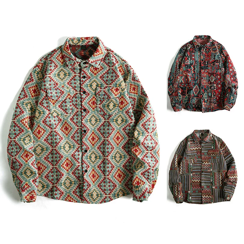 Herren Gemusterte Overshirt-Jacke im Patchwork-Jacquard Drune
