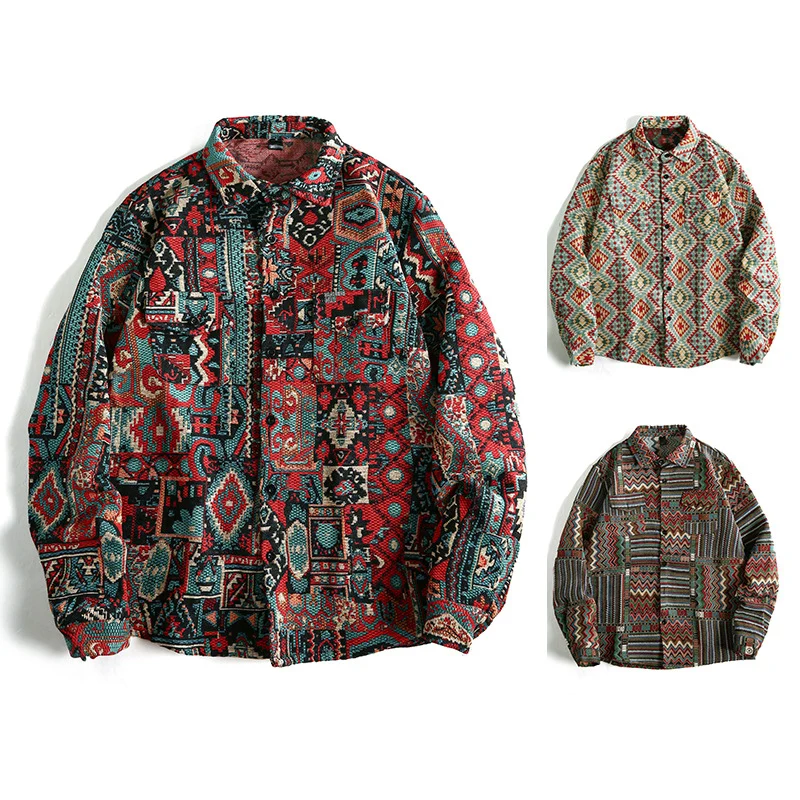 Herren Gemusterte Overshirt-Jacke im Patchwork-Jacquard Drune