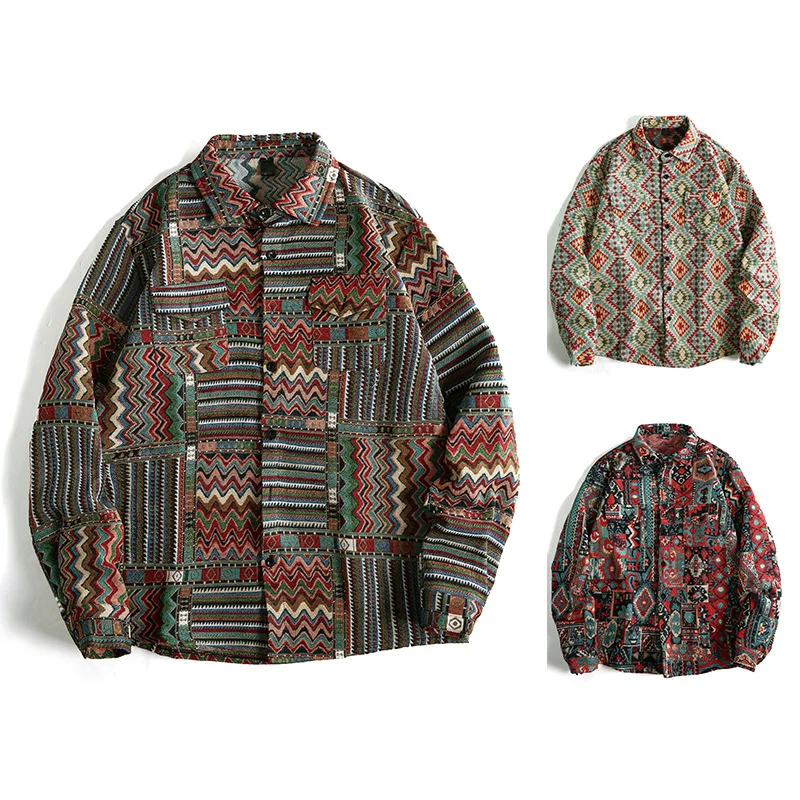 Herren Gemusterte Overshirt-Jacke im Patchwork-Jacquard Drune