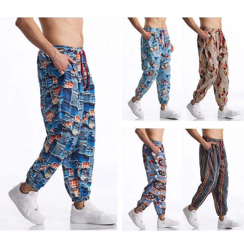 Herren Gemusterte Jogginghose im tapered Schnitt mit elastischem Bund und Tunnelzug Drune