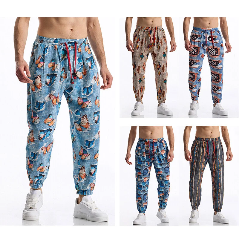 Herren Gemusterte Jogginghose im tapered Schnitt mit elastischem Bund und Tunnelzug Drune