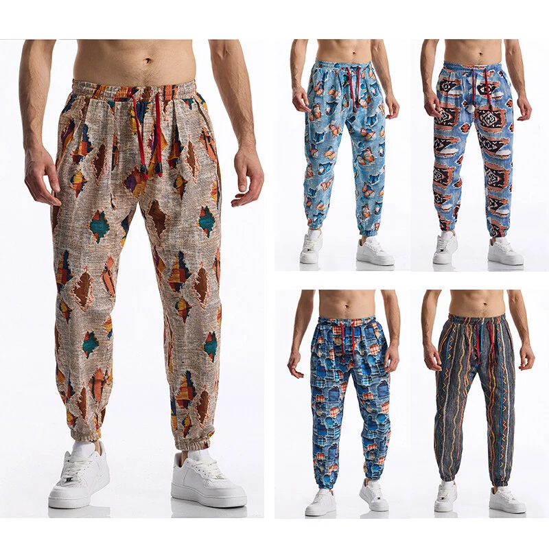 Herren Gemusterte Jogginghose im tapered Schnitt mit elastischem Bund und Tunnelzug Drune