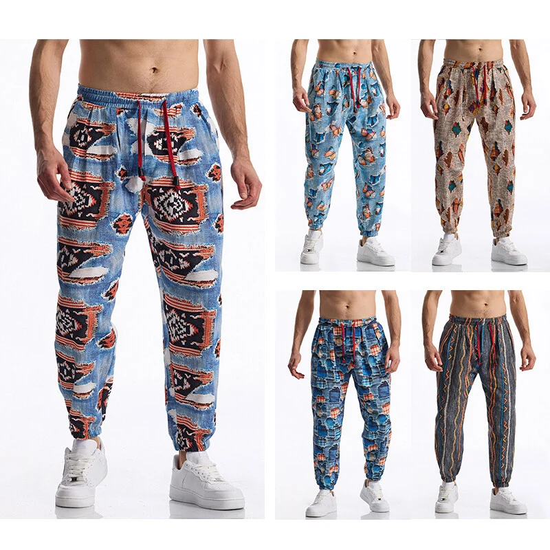 Herren Gemusterte Jogginghose im tapered Schnitt mit elastischem Bund und Tunnelzug Drune