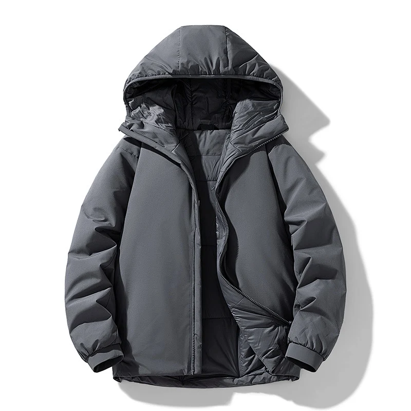 Herren Gefütterte Thermo-Winterjacke mit Kapuze, winddichter Shell und elastischen Bündchen Drune