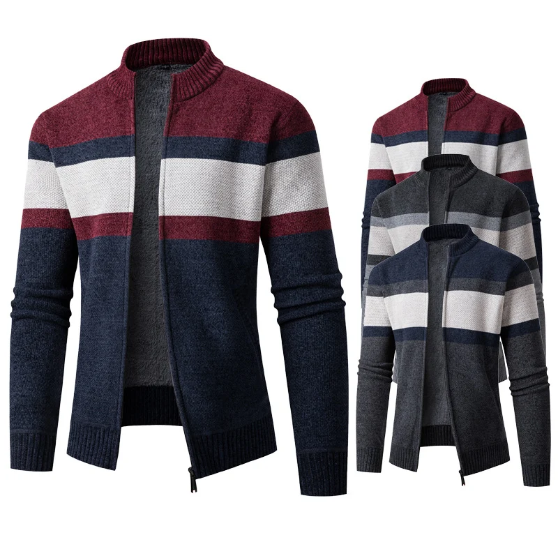 Herren Gefütterte Strickjacke mit durchgehendem Reißverschluss und Teddyfutter Drune