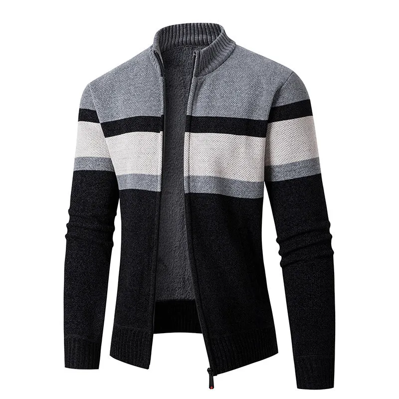 Herren Gefütterte Strickjacke mit durchgehendem Reißverschluss und Teddyfutter Drune