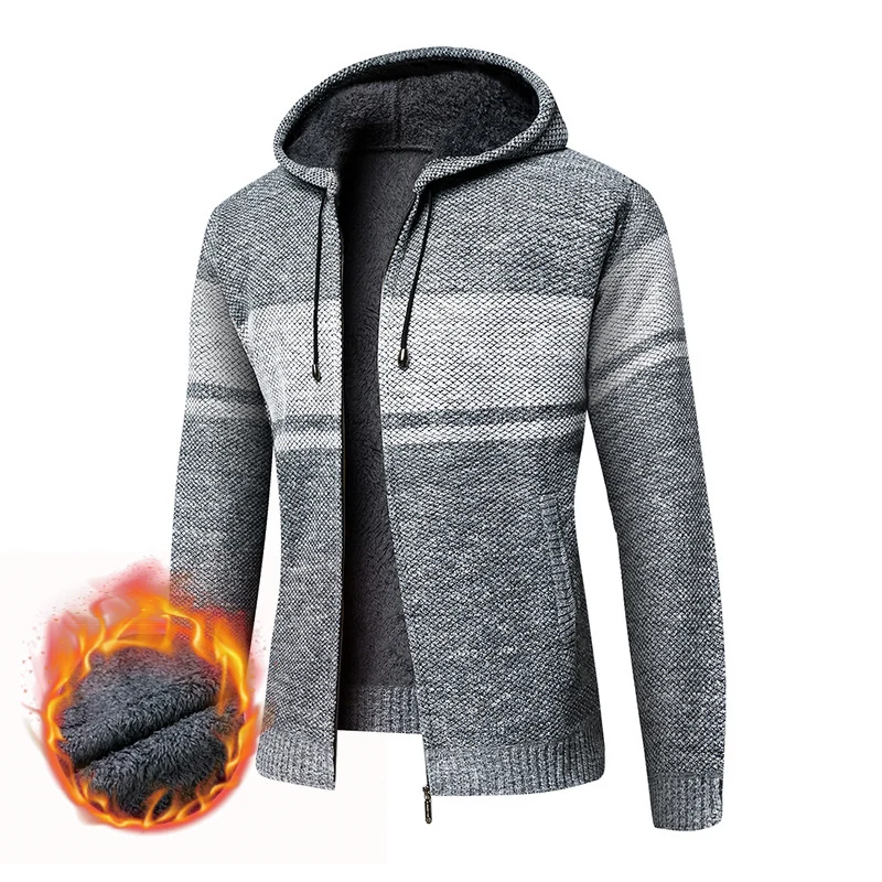 Herren Gefütterte Strick-Kapuzenjacke mit Teddyfleece-Innenseite und Frontreißverschluss Drune