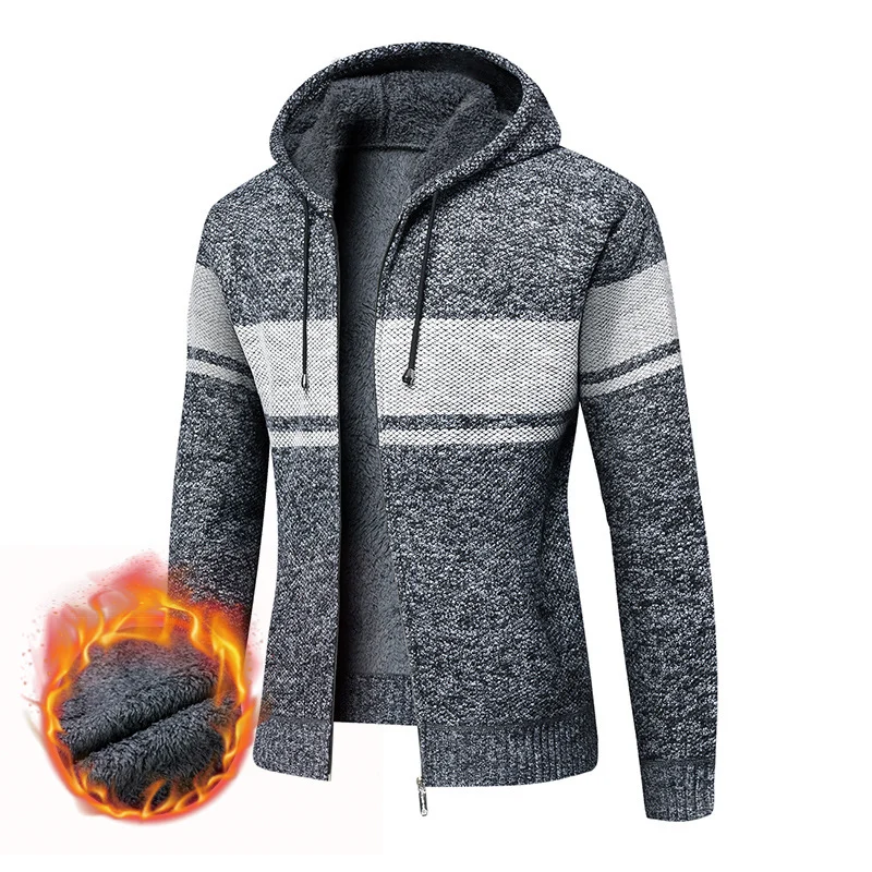 Herren Gefütterte Strick-Kapuzenjacke mit Teddyfleece-Innenseite und Frontreißverschluss Drune