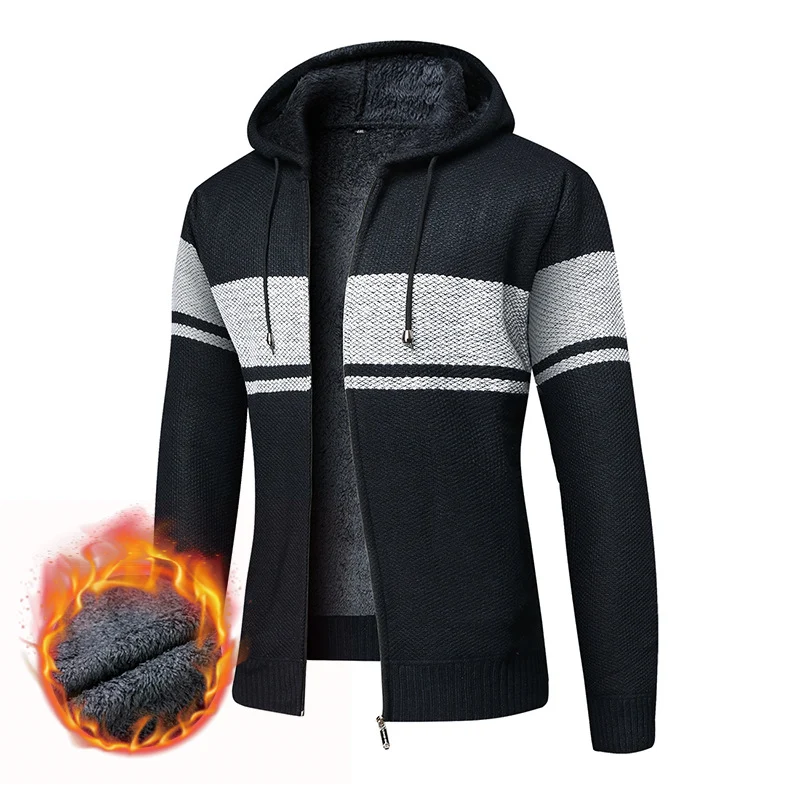 Herren Gefütterte Strick-Kapuzenjacke mit Teddyfleece-Innenseite und Frontreißverschluss Drune