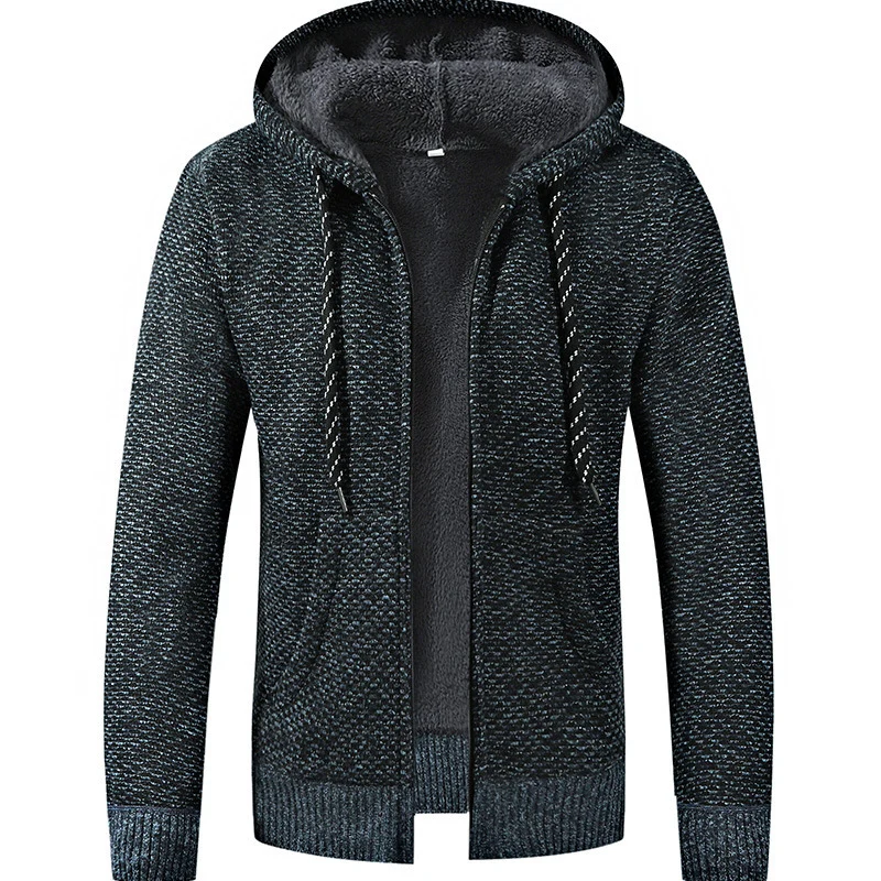 Herren Gefütterte Kapuzen‑Strickjacke mit Teddyfutter und durchgehendem Reißverschluss Drune