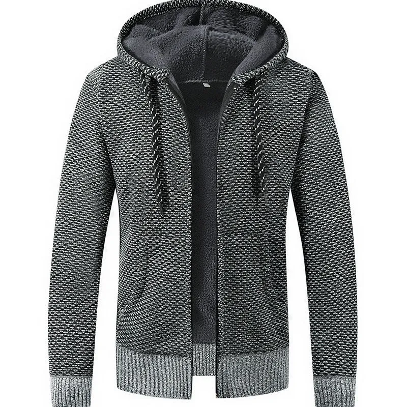 Herren Gefütterte Kapuzen‑Strickjacke mit Teddyfutter und durchgehendem Reißverschluss Drune