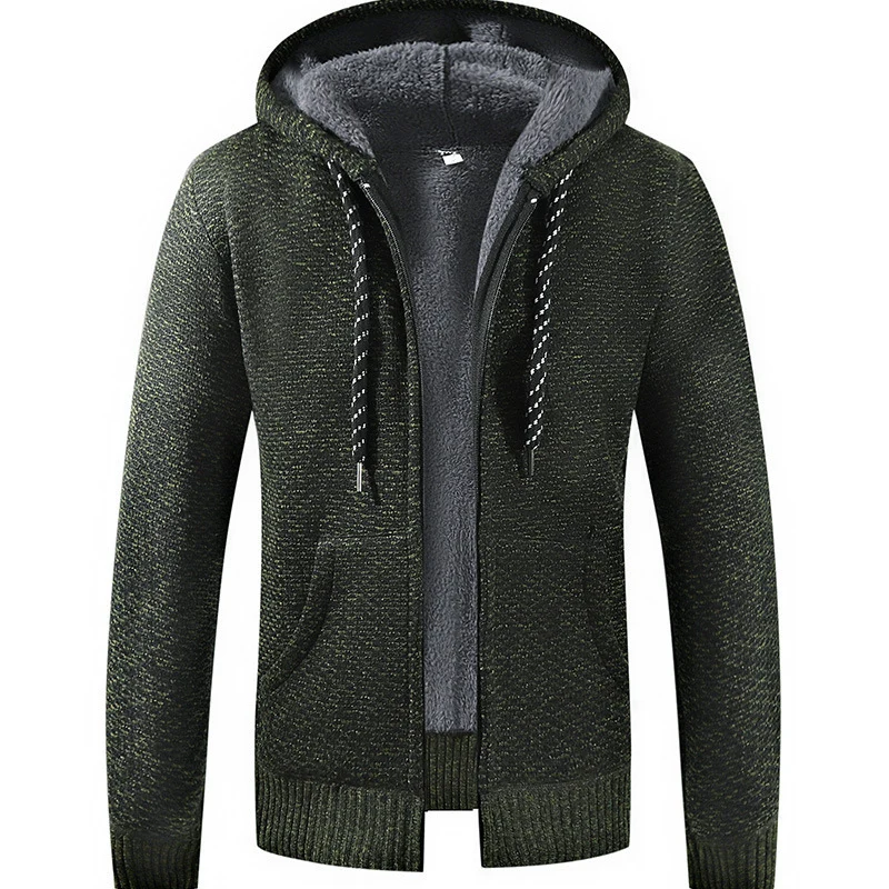Herren Gefütterte Kapuzen‑Strickjacke mit Teddyfutter und durchgehendem Reißverschluss Drune