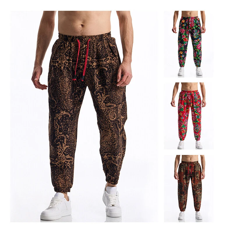 Herren Floral bedruckte Relaxed-Fit Jogginghose mit elastischem Bund und Kordelzug Drune