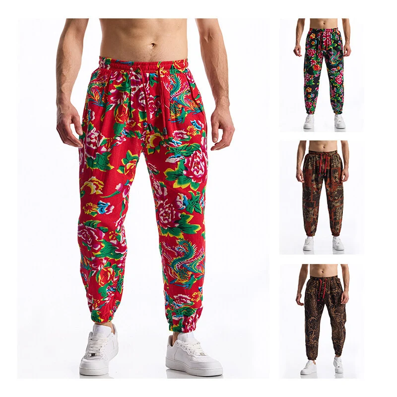 Herren Floral bedruckte Relaxed-Fit Jogginghose mit elastischem Bund und Kordelzug Drune