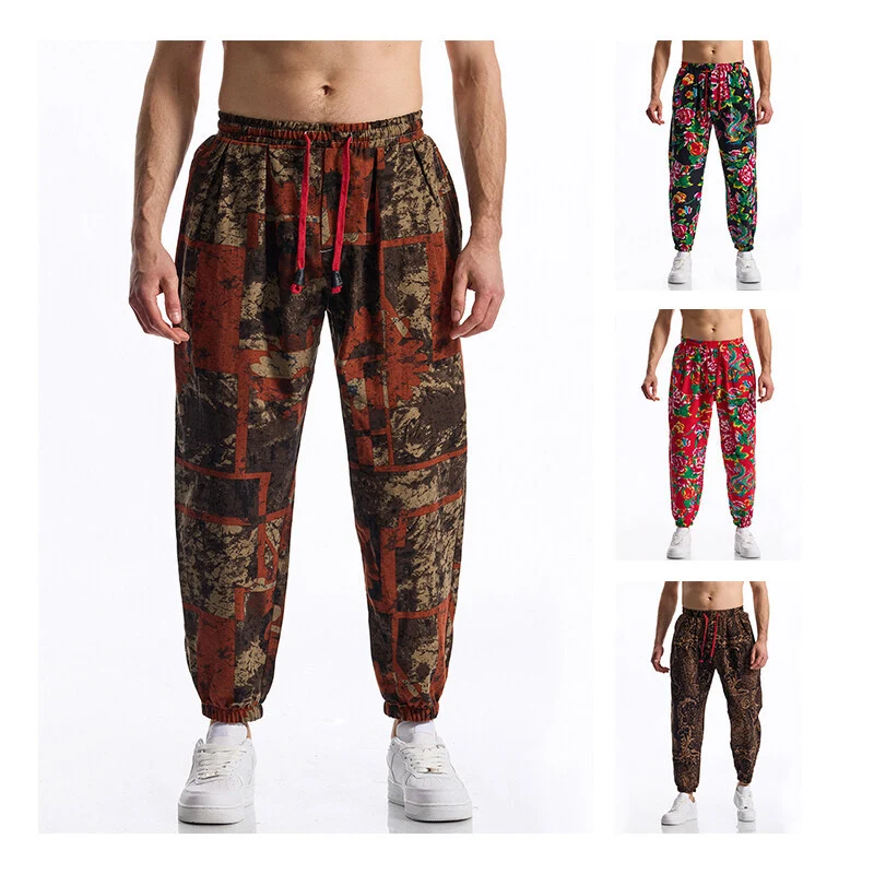 Herren Floral bedruckte Relaxed-Fit Jogginghose mit elastischem Bund und Kordelzug Drune