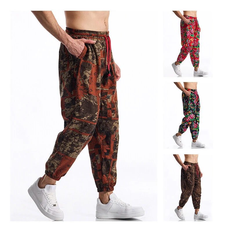Herren Floral bedruckte Relaxed-Fit Jogginghose mit elastischem Bund und Kordelzug Drune