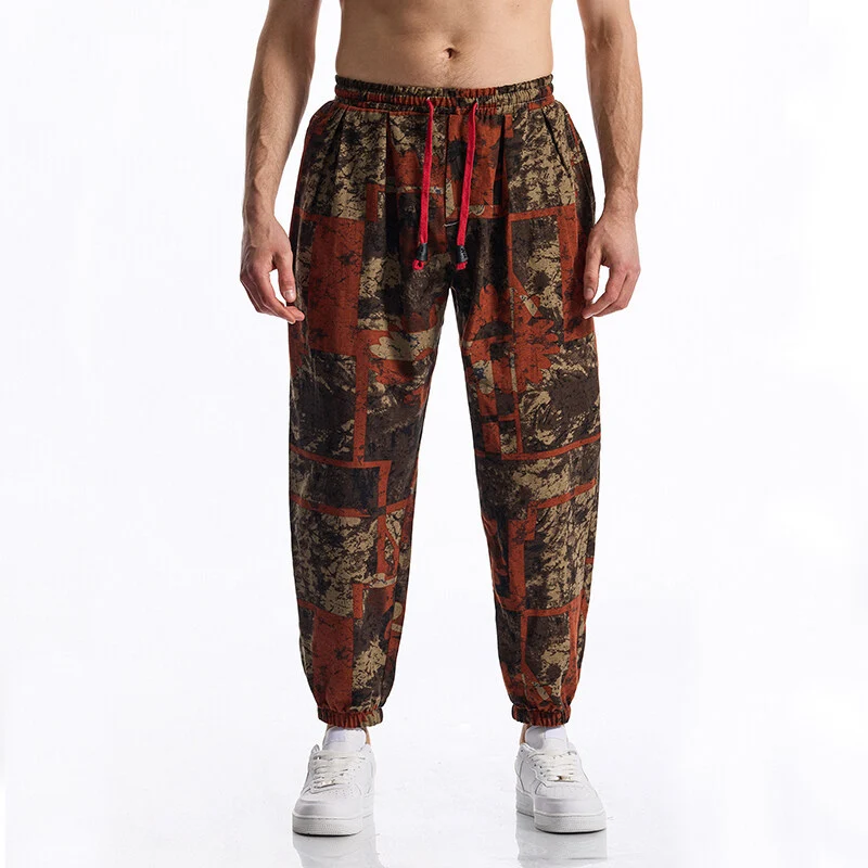 Herren Floral bedruckte Relaxed-Fit Jogginghose mit elastischem Bund und Kordelzug Drune