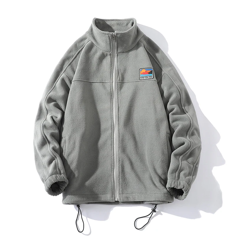 Herren Fleecejacke mit Stehkragen, durchgehendem Reißverschluss, elastischem Tunnelzug und Badge Patch Drune